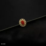 RI-222 - Gold Plated American Diamond & Red Muga Ganesh Adjustable Ring