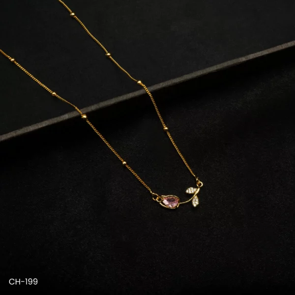 CH-199 - Graceful Sparkle Delicate Gold Plated Leaf and Crystal Drop Necklace