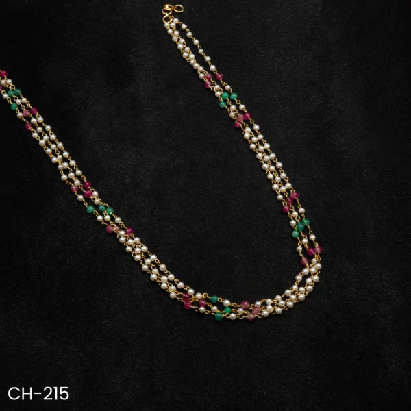CH-215 - Vibrant & Stylish Multilayer Pearl and Multicolor Beads Necklace