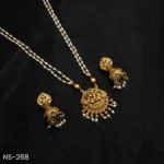 NS-268 - Traditional Temple Necklace Set with Pearl Beads in Gold Plating