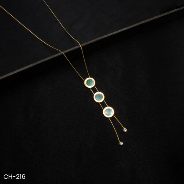 CH-216 - Contemporary Elegance Sleek Gold & Green Trio Pendant Necklace