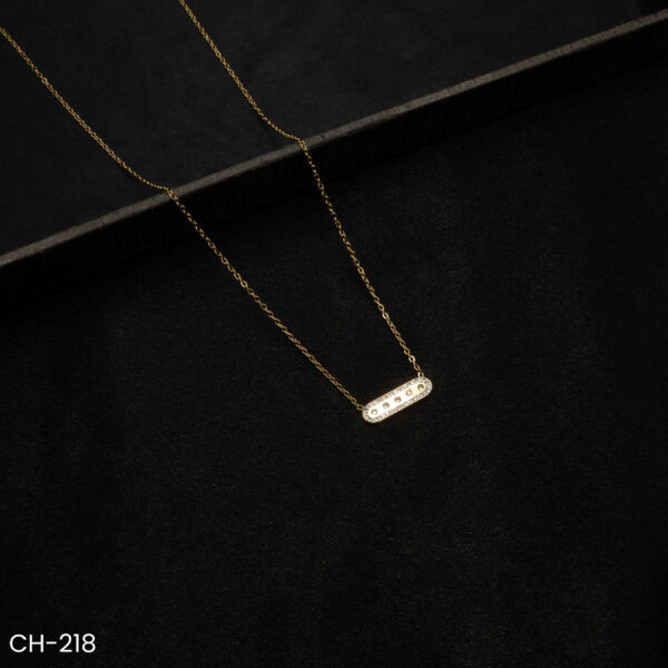 CH-218 - Sleek & Trendy Modern Gold Plated Bar Necklace with Embedded American Diamonds
