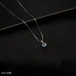 CH-236 - Frosted Halo White Gold Plated American Diamond Everyday Sparkle Pendant Chain Necklace