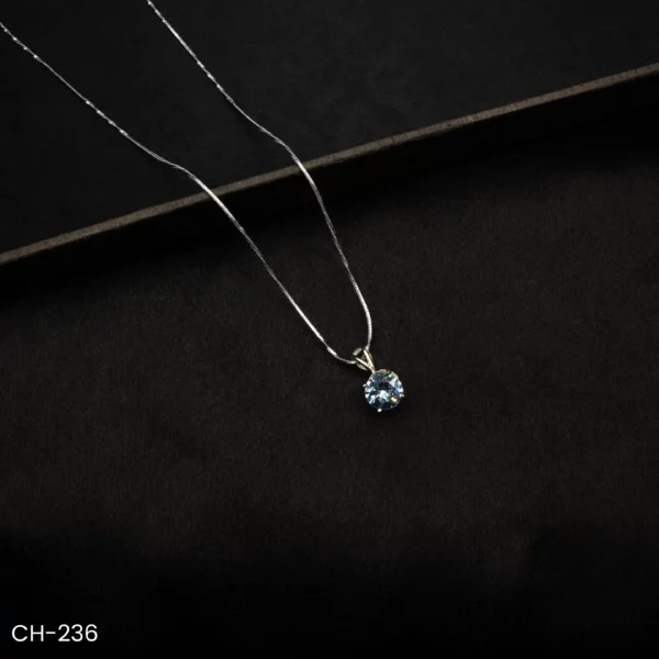 CH-236 - Frosted Halo White Gold Plated American Diamond Everyday Sparkle Pendant Chain Necklace