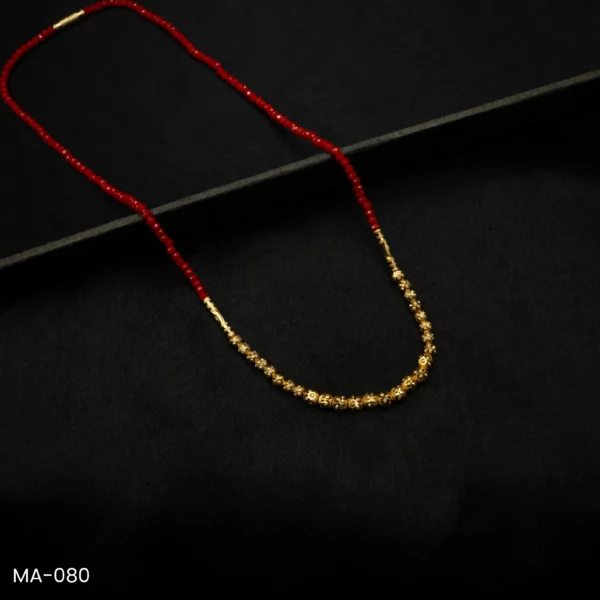 MA-080 - Gold Plated Minimalist Mangalsutra in Red Crystal Beads