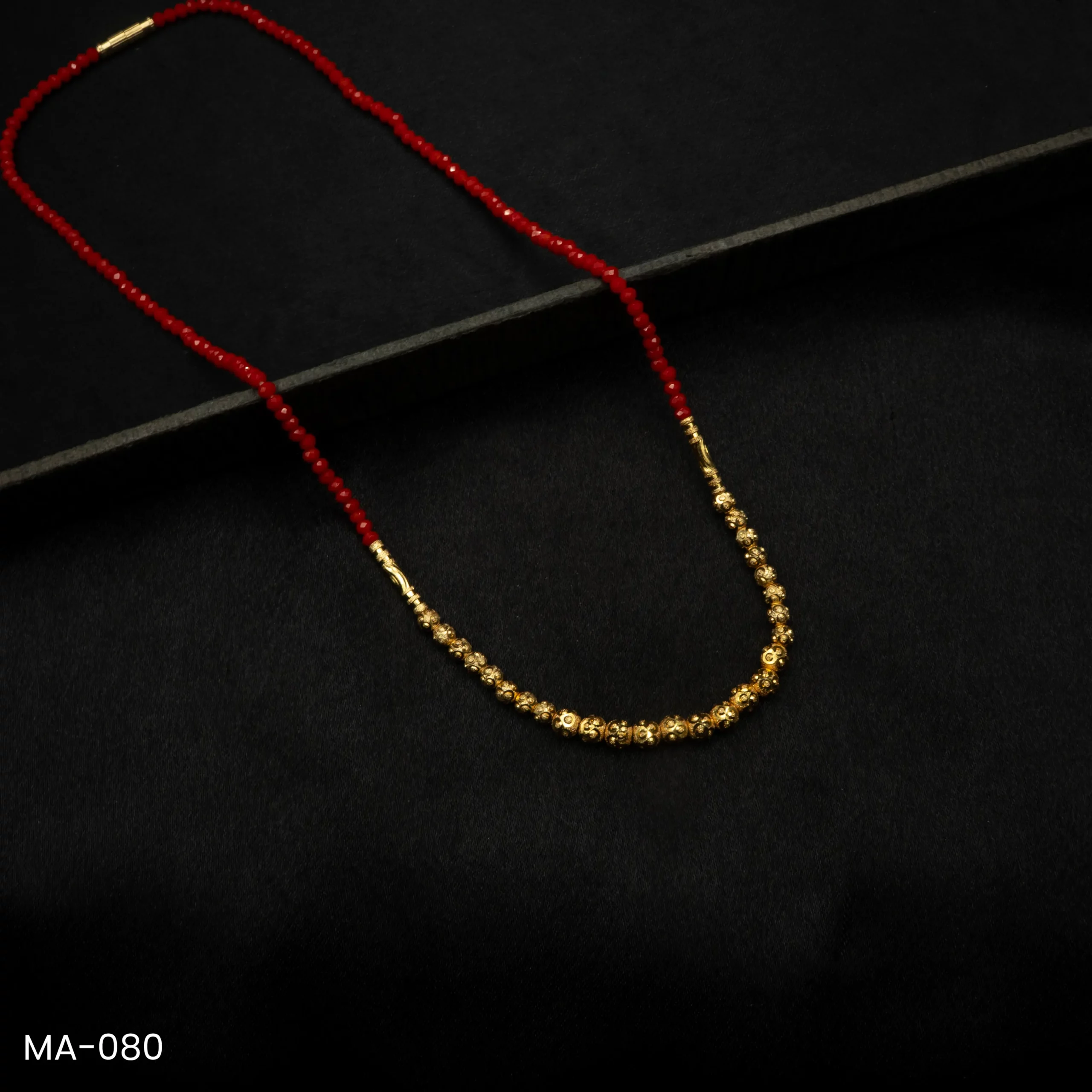 MA-080 - Gold Plated Minimalist Mangalsutra in Red Crystal Beads MA-080 - Gold Plated Minimalist Mangalsutra in Red Crystal Beads