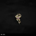 BR-055 - Curvy Flower Fashion Brooch With Zircon Stones - Affordable Saree Accessory