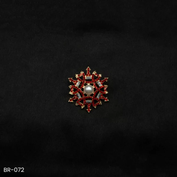 BR-072 - Starburst Designer Brooch – Red Crystal Saree Pin