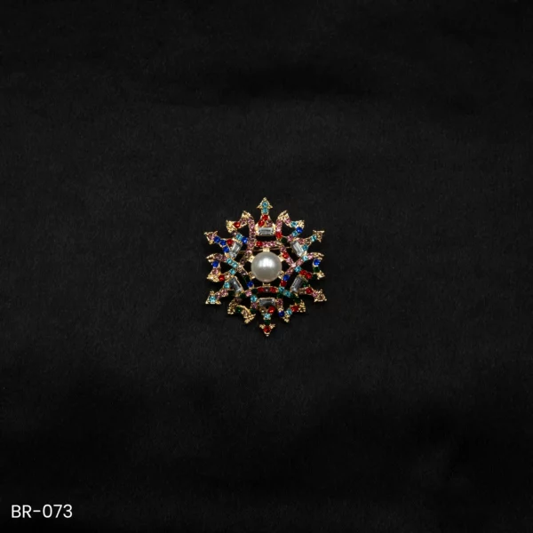 BR-073 - Starburst Designer Brooch – Mulitcolor Crystal Saree Pin