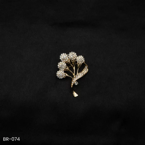 BR-074 - Elegant Tree of Life Brooch – Golden Saree Pin with White Crystals