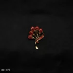 BR-075 - Elegant Tree of Life Brooch – Golden Saree Pin with Red Crystals