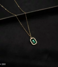 CH-260 - Classy & Glamorous Emerald Green & Zircon Minimalist Pendant Necklace