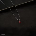 CH-261 - Frosted Halo White Gold Plated Ruby Stone Everyday Sparkle Pendant Chain Necklace