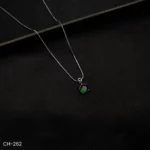 CH-262 - Frosted Halo White Gold Plated Emerald Stone Everyday Sparkle Pendant Chain Necklace