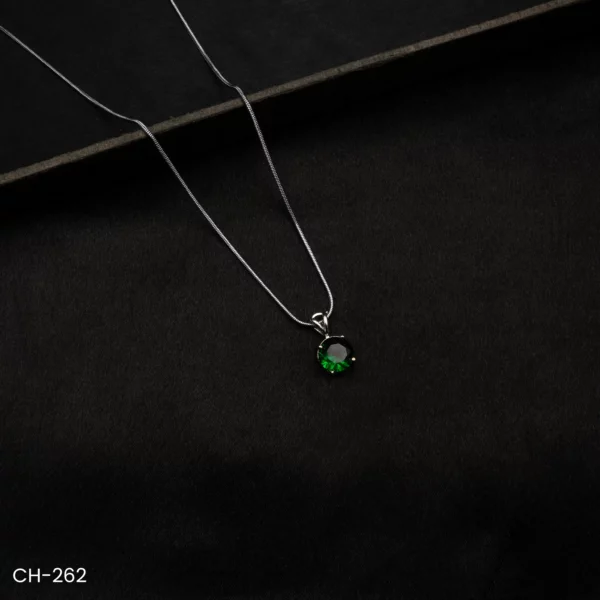 CH-262 - Frosted Halo White Gold Plated Emerald Stone Everyday Sparkle Pendant Chain Necklace