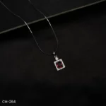CH-264 - Everyday Sparkle White Gold Plated American Diamond & Ruby Pendant Chain Necklace