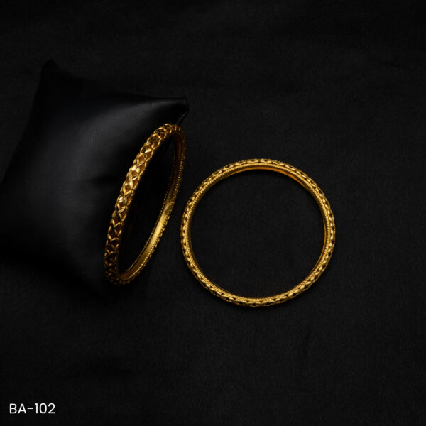 BA-102 - Elegant Everyday Style Traditional Gold-Toned Carved 2 Pcs Set Bangles