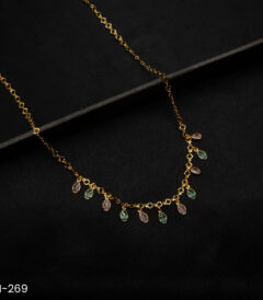 CH-269 - Colorful Dainty & Delicate Gold Plated Necklace With Gem Drops - Meesaa Minimalist Jewelry