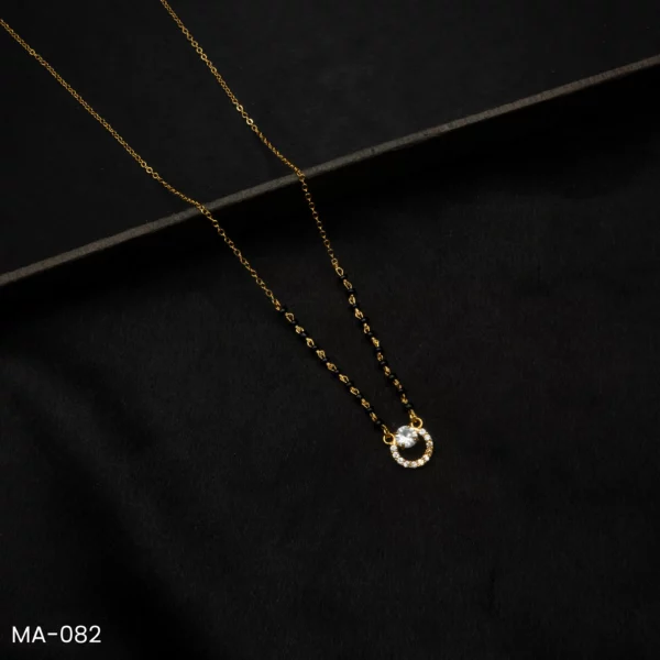 MA-082 - Minimal Gold Plated Mangalsutra Circle with White American Diamond Stone