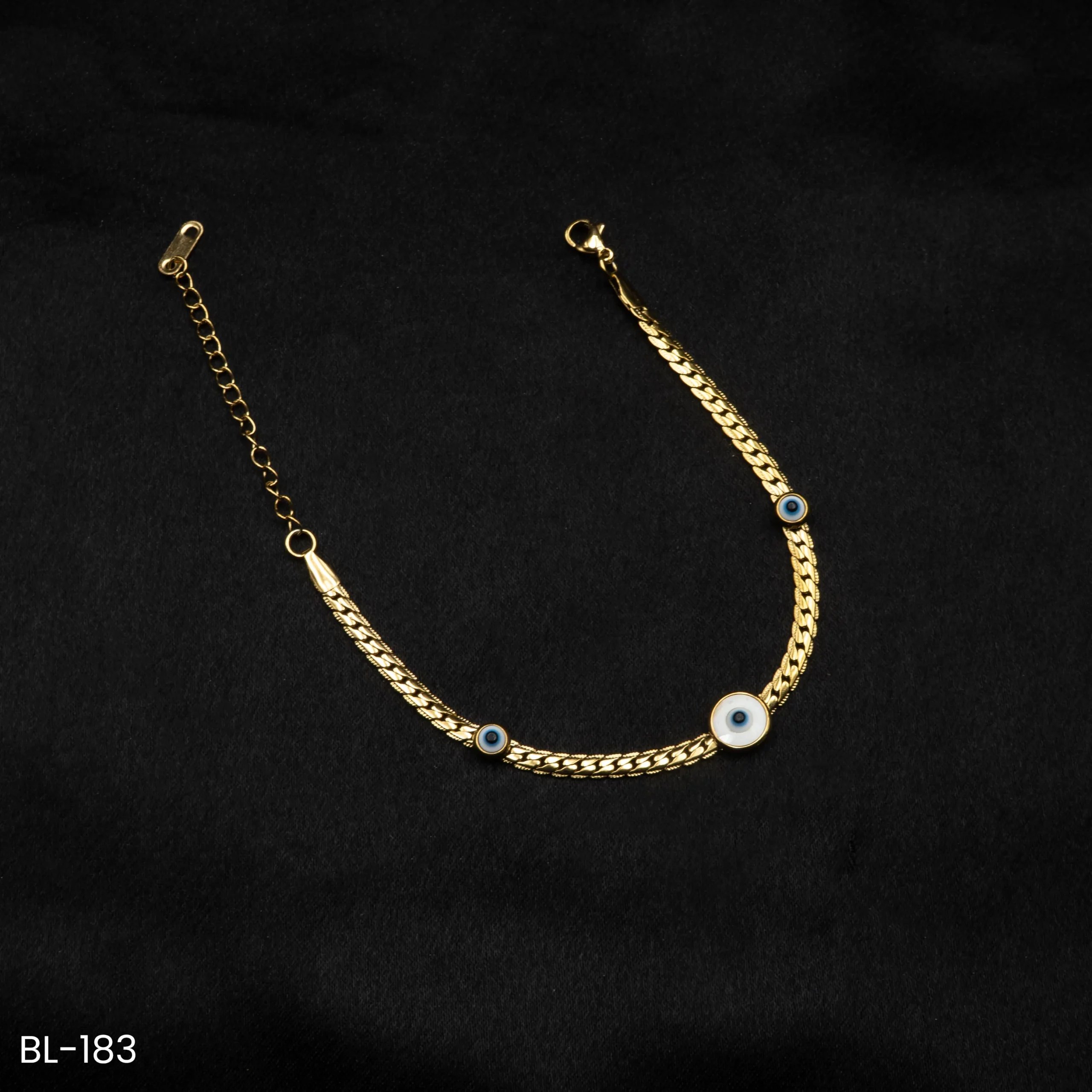BL-183 - Trendy Protection Gold Plated Chain Bracelet with Evil Eye Charms BL-183 - Trendy Protection Gold Plated Chain Bracelet with Evil Eye Charms