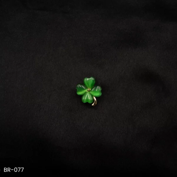 BR-077 - Four-Leaf Green Clover Brooch Gold-Toned Saree Pin For Women