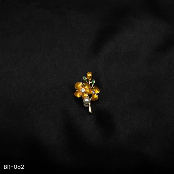 BR-082 - Floral Pearl Brooch with Enamel Petals – Colorful & Feminine Saree Accessory