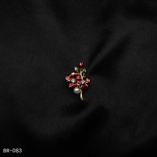BR-083 - Floral Pearl Brooch with Enamel Petals – Colorful & Feminine Saree Accessory