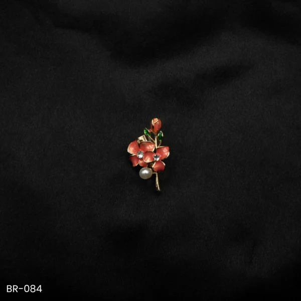 BR-084 - Floral Pearl Brooch with Enamel Petals – Colorful & Feminine Saree Accessory