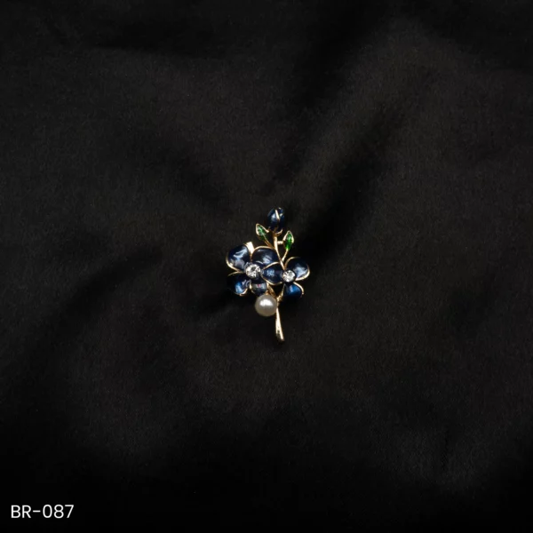 BR-087 - Floral Pearl Brooch with Enamel Petals – Colorful & Feminine Saree Accessory