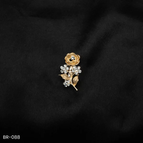 BR-088 - Elegant Rose Flower Brooch Gold Finish Vintage Look Saree Pin
