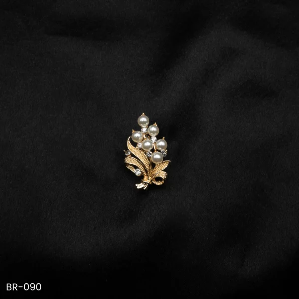 BR-090 - Pearl Bouquet Fashion Brooch Golden Glamour for Blazers & Sarees