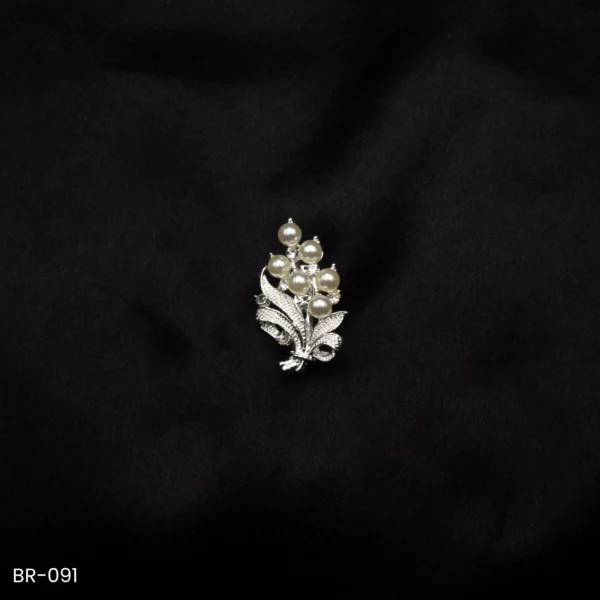 BR-091 - Pearl Bouquet Fashion Brooch White Glamour for Blazers & Saree