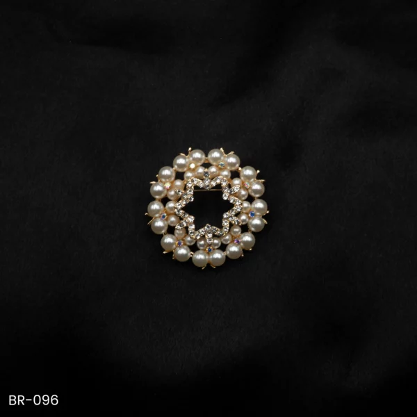BR-096 - Zircon Ring Fashion Brooch – Radiant Pearl Saree Pin for Party & Formal Looks