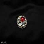 BR-099 - Saree Glam Floral Elegance Red Crystal Vintage Oval Fashion Brooch with Pearls