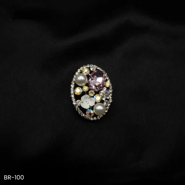 BR-100 - Saree Glam Floral Elegance Purple Crystal Vintage Oval Fashion Brooch with Pearls