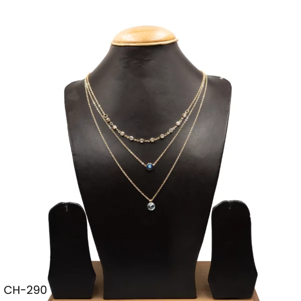 CH-290 - Minimalist Layer Dainty Gold Plated Necklace Blue Evil Eye & White Crystal Combo