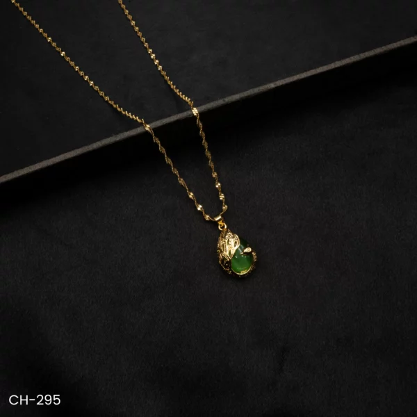 CH-295 - Stylish Contemporary Gold Plated Mystic Green Stone Dragon Necklace