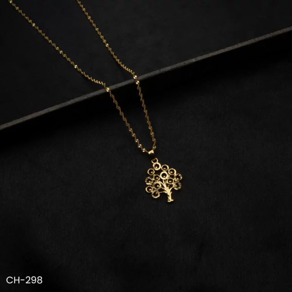 CH-298 - Nature Inspired Gold Plated Tree of Life Pendant Necklace