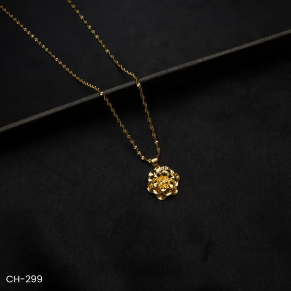 CH-299 - Gold Plated Flower Charm Designer Floral Design Necklace