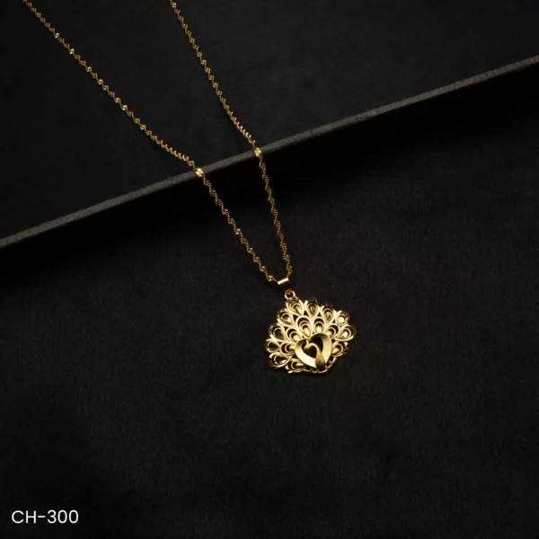 CH-300 - Gold Plated Romantic Love & Style Combo Artistic Peacock Inspired Pendant & Chain