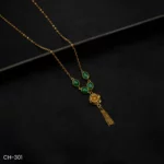 CH-301 - Green Bead Pendant Necklace Gold Plated Chain with Tassel Drop for Traditional Looks