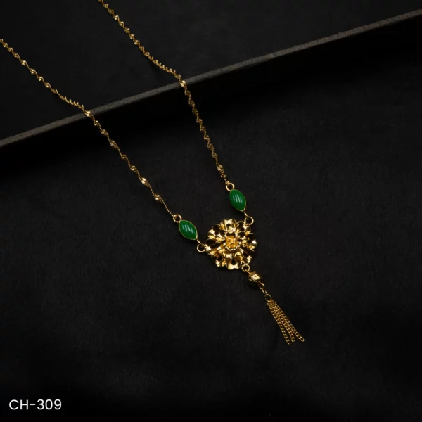 CH-309 - Traditional & Trendy Green Accents Golden Bloom Necklace