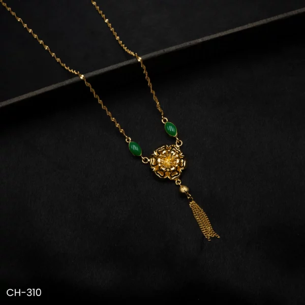 CH-310 - Traditional & Trendy Green Accents Golden Bloom Necklace