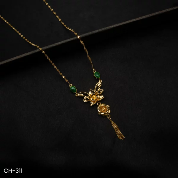 CH-311 - Elegant & Edgy Green Accents Butterfly Bloom Necklace