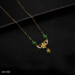 CH-312 - Elegant & Affordable Green Accent Petal Curve Necklace with Mini Flower Drop