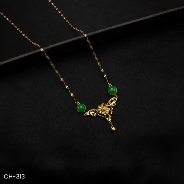 CH-313 - Artistic Floral Vibe Green Accents Abstract Bloom Necklace