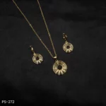 PS-272 - Modern Gold Plated Sparkle Round Grid American Diamond Pendant Set
