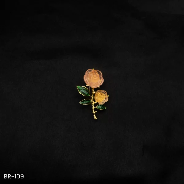 BR-109 - Twin Rose Brooch Romantic Floral Statement Pin for Sarees