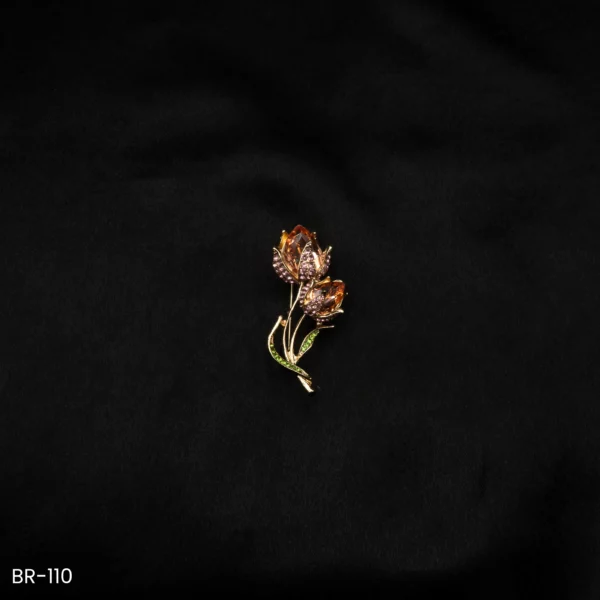 BR-110 - Golden Floral Twin Tulip Brooch – Perfect for Shawls, Scarves & Saree