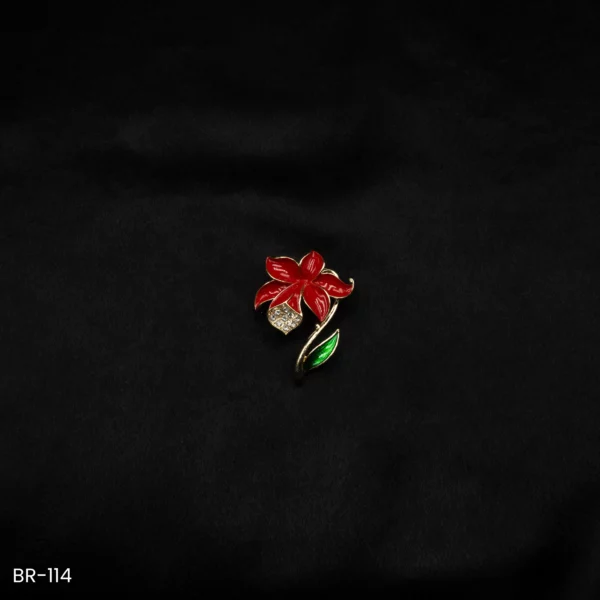 BR-114 - Vibrant Red Floral Brooch for Festive Looks